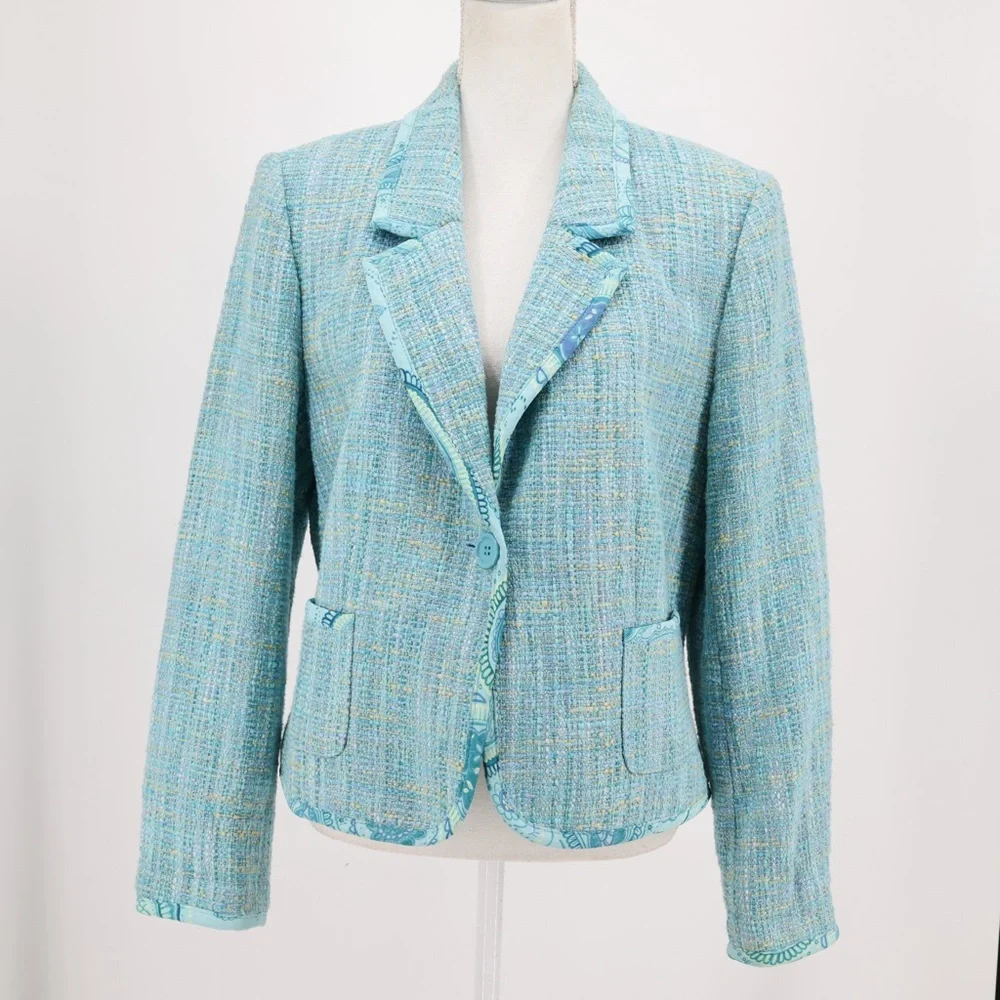 Norton McNaughton Vintage Blue Tweed Blazer Professional Coastal Grandmother 14‎
